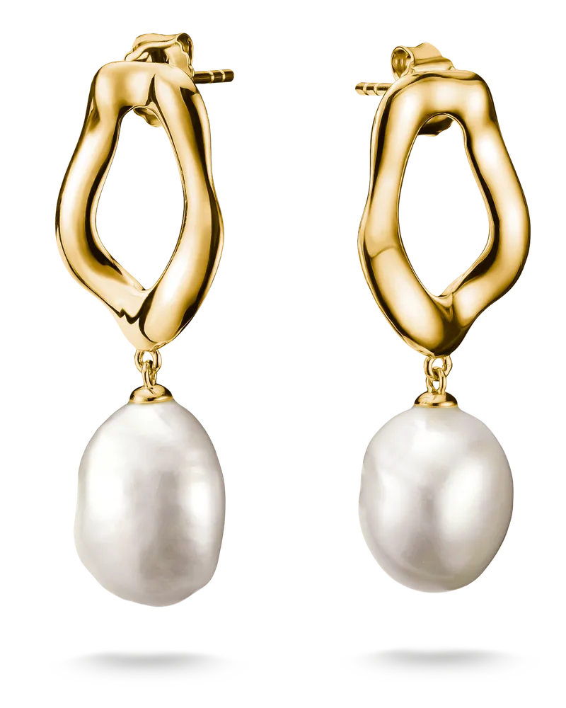 Thomas Sabo Damen Ohrringe mit Perle Natural Beauty vergoldet, Sterlingsilber Gelbgold vergoldet Gelbgoldfarben