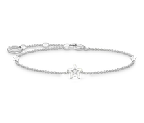 Armband Stern mit weißen Steinen und weißer Kaltemaille Silber