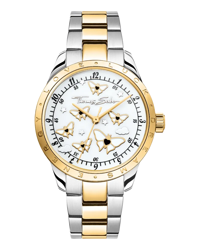Thomas Sabo Damen Damenuhr mit Schmetterlingen Bicolor, Edelstahl Gelbgoldfarben