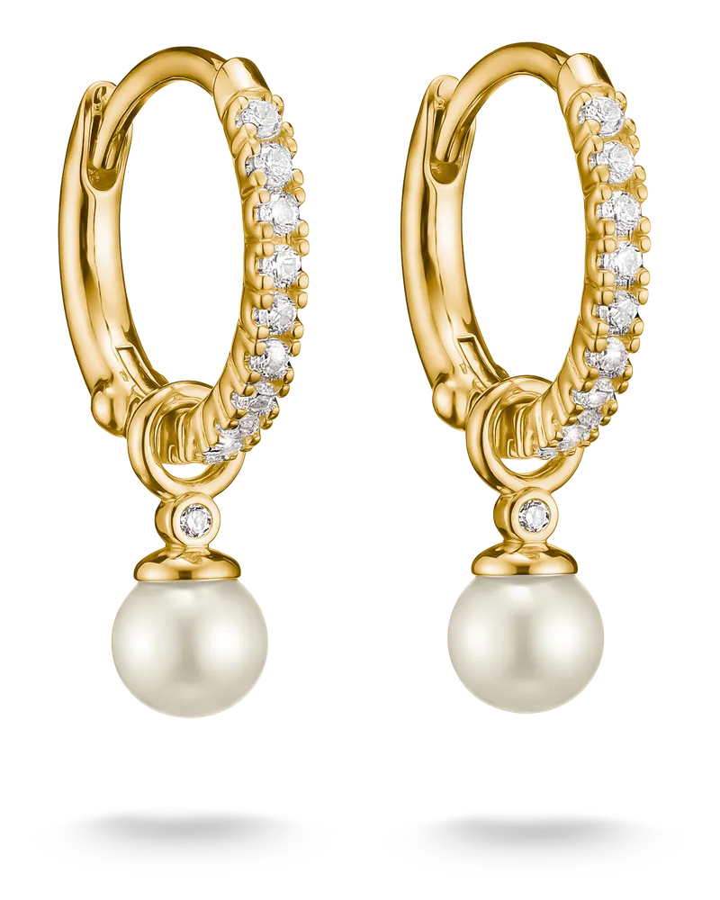 Thomas Sabo Damen Creolen Perle mit weißem Zirkonia, M01, Charming Collection Gelbgoldfarben