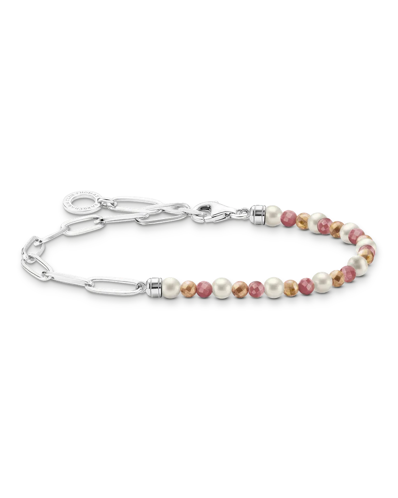 Thomas Sabo Damen Charm-Armband mit bunten Beads und weißen Perlen Silber, Sterlingsilber, Charm Club Collection Natur