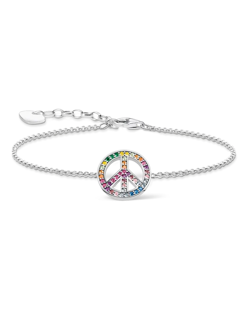 Thomas Sabo Damen Armband mit Peace-Zeichen und bunten Steinen Silber geschwärzt, Sterlingsilber geschwärzt Blau