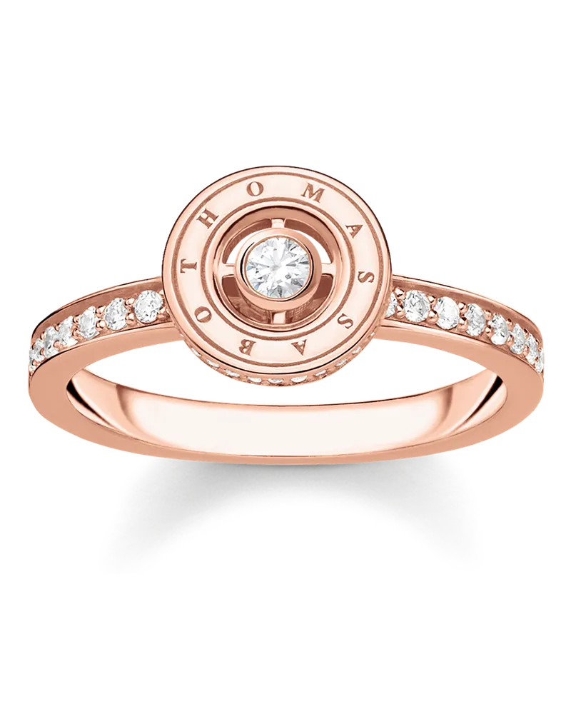 Thomas Sabo Damen Ring Kreis mit weißen Steinen Pavé rosévergoldet, Sterlingsilber Roségold vergoldet Roségoldfarben
