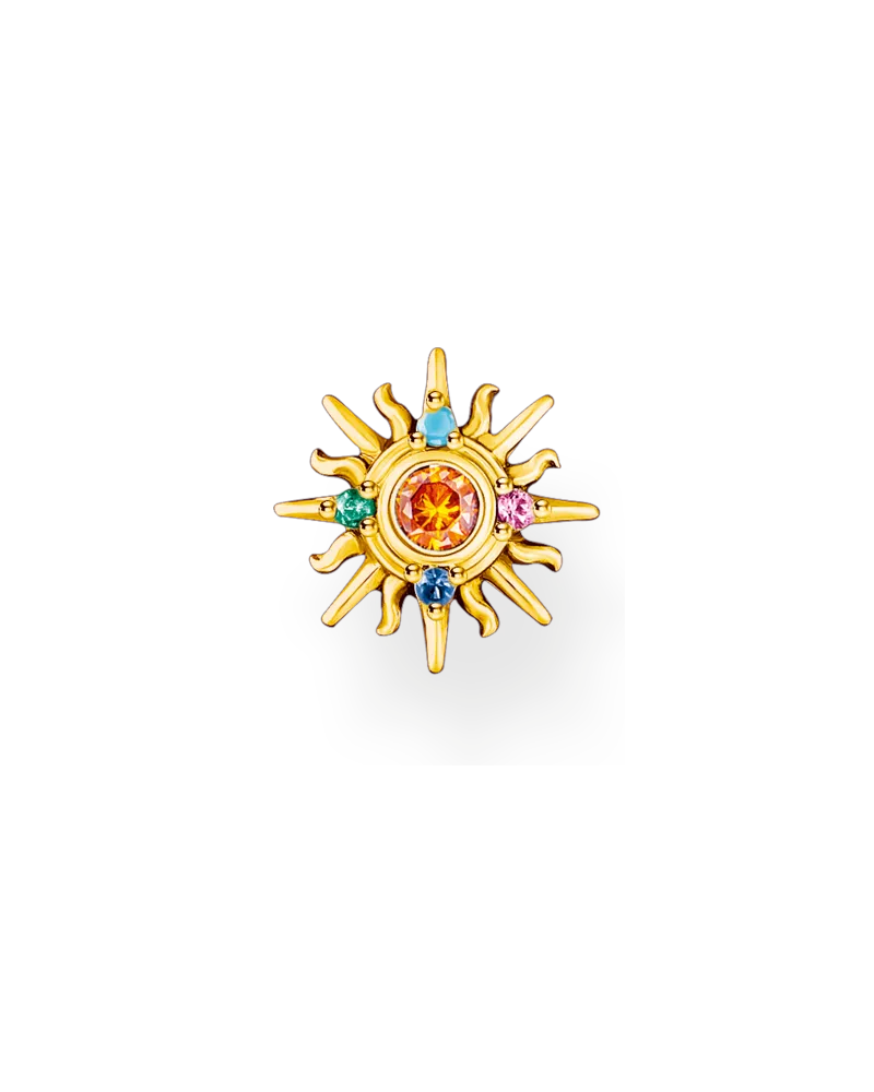Thomas Sabo Damen Einzel-Ohrstecker Sonne mit bunten Steinen vergoldet, Sterlingsilber Gelbgold vergoldet, Charming Collection Blau