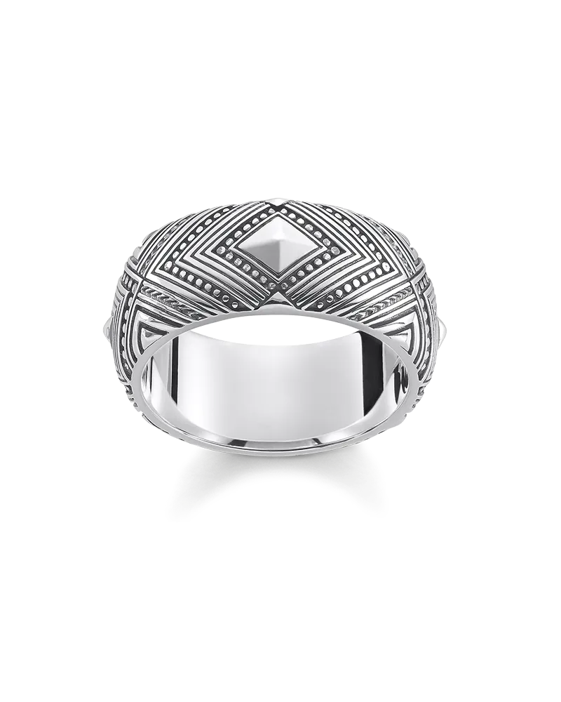 Thomas Sabo Damen Ring Afrika Ornamente, Sterlingsilber geschwärzt Silberfarben