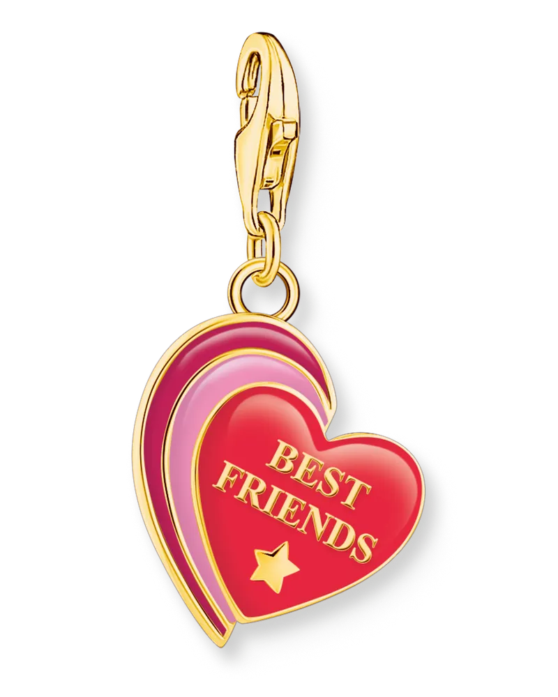 Thomas Sabo Damen Charm-Anhänger BEST FRIENDS Herz vergoldet, Sterlingsilber Gelbgold vergoldet, Charm Club Collection Gelbgoldfarben