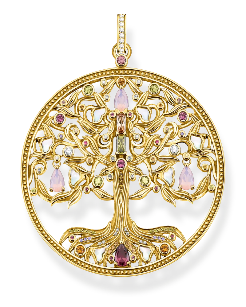 Thomas Sabo Damen Anhänger Baum der Liebe gold farbige Steine, Sterlingsilber Gelbgold vergoldet Blau