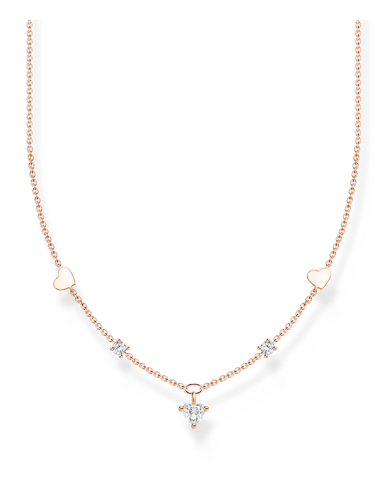 Thomas Sabo Damen Kette mit Herzen und weiße Steine roségold, Sterlingsilber Roségold vergoldet, Charming Collection Roségoldfarben