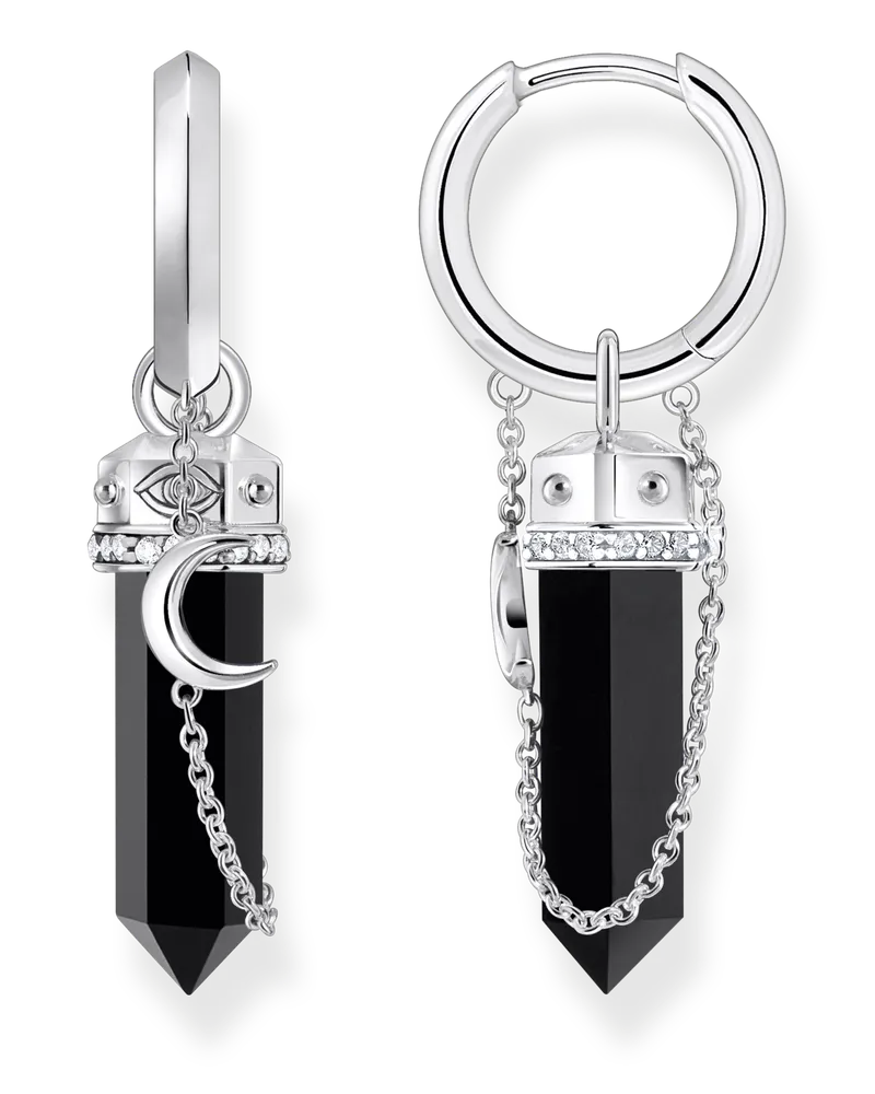 Thomas Sabo Damen Creolen mit Onyx-Anhänger und Kette Silber geschwärzt, Sterlingsilber Schwarz