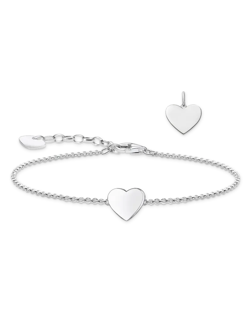Thomas Sabo Herren Schmuck-Set Herzanhänger & Armband mit Gravur Silber 