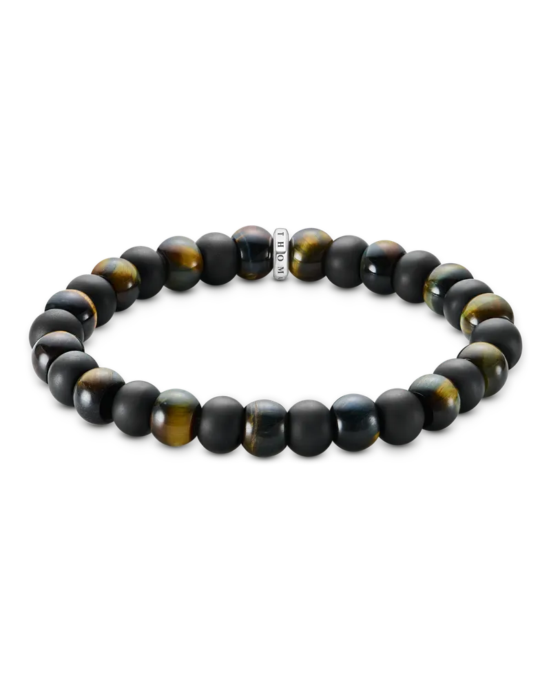 Thomas Sabo Herren Armband Obsidian und Tigerauge 9 mm, Sterlingsilber Blau