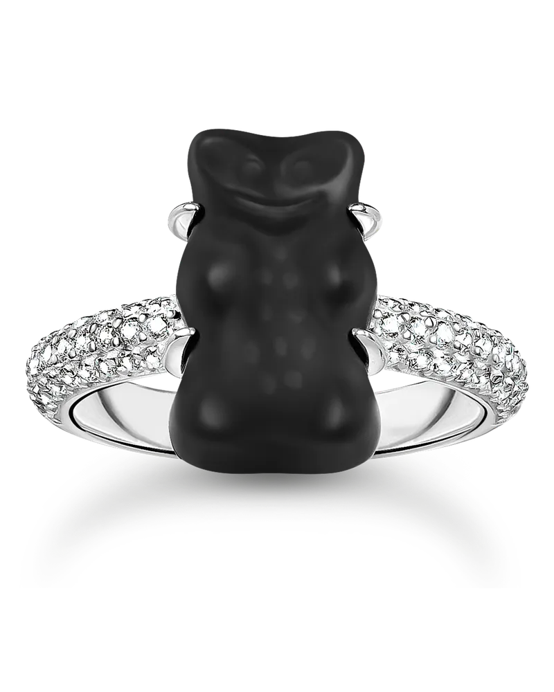 Thomas Sabo Damen Ring mit schwarzem Goldbären und Steinen Silber, Sterlingsilber / Glas Schwarz