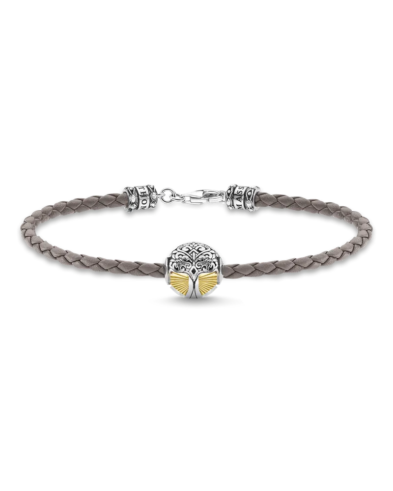 Thomas Sabo Herren Lederarmband grau Baum der Liebe gold, Sterlingsilber | Leder Grau