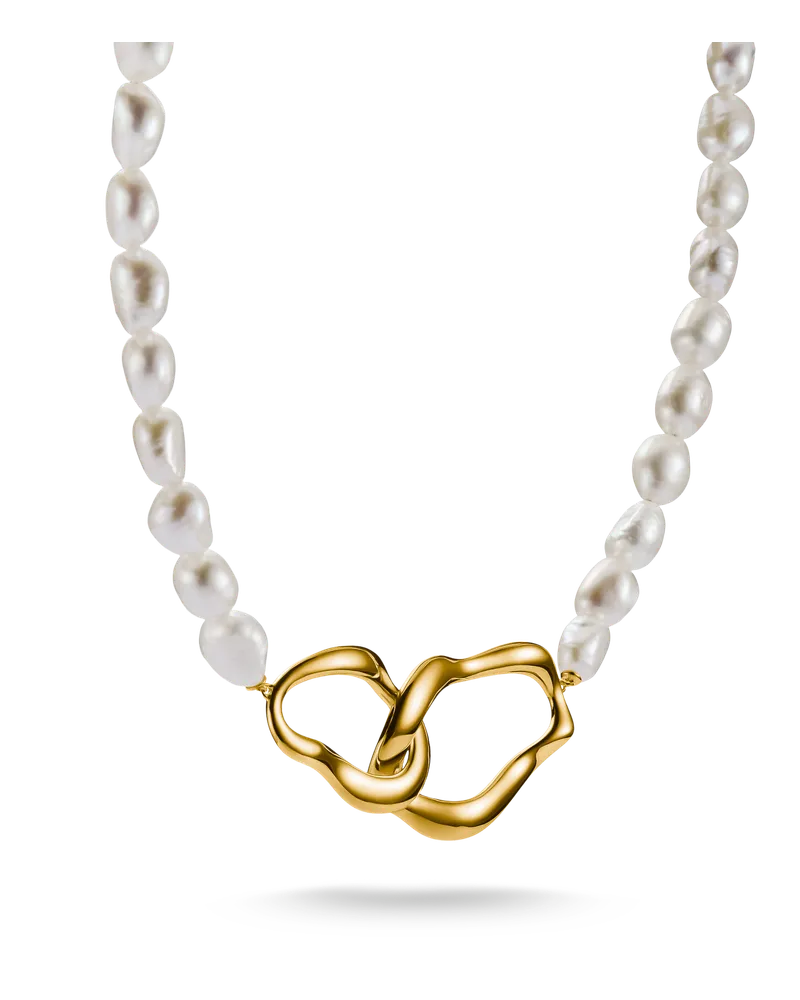 Thomas Sabo Damen Perlenkette Natural Beauty vergoldet, Sterlingsilber Gelbgold vergoldet Gelbgoldfarben