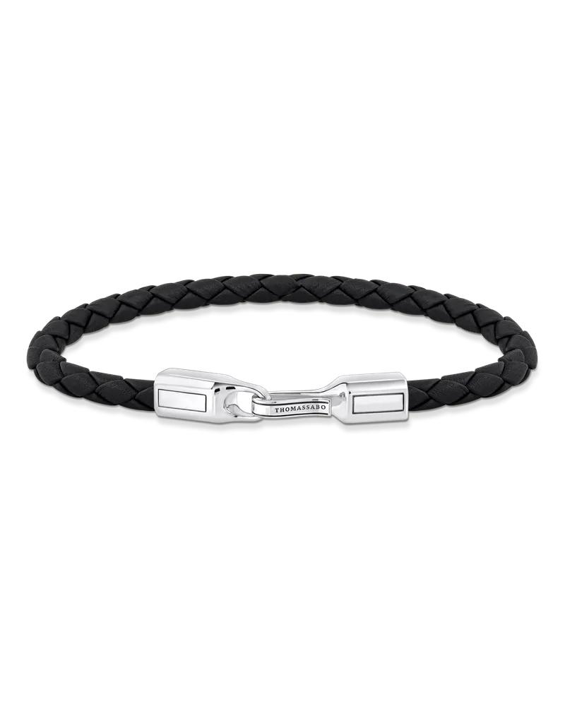 Thomas Sabo Herren Lederarmband in Schwarz Silber, Sterlingsilber | Leder Schwarz