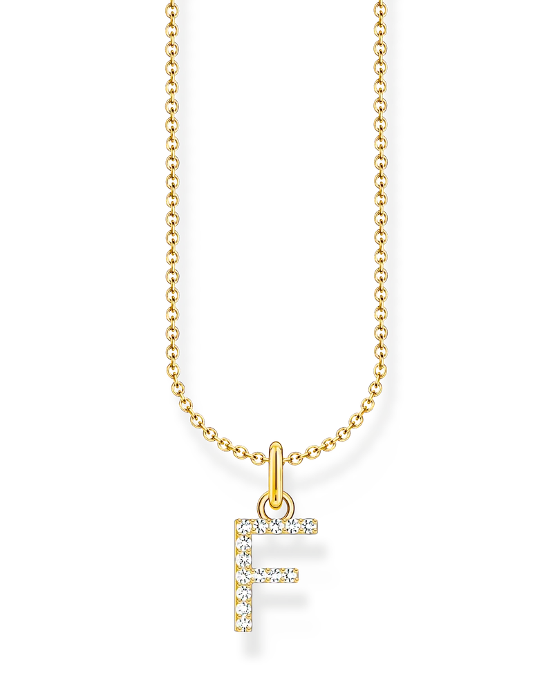 Thomas Sabo Damen Kette mit Buchstaben-Anhänger F vergoldet, Sterlingsilber Gelbgold vergoldet, Charming Collection Gelbgoldfarben