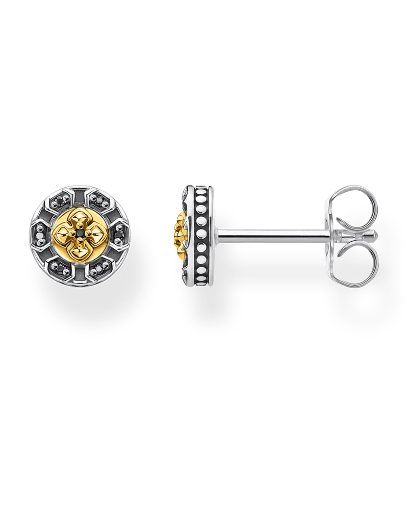 Thomas Sabo Herren Ohrstecker Kreuz schwarze Steine gold, Sterlingsilber Gelbgold vergoldet Gelbgoldfarben