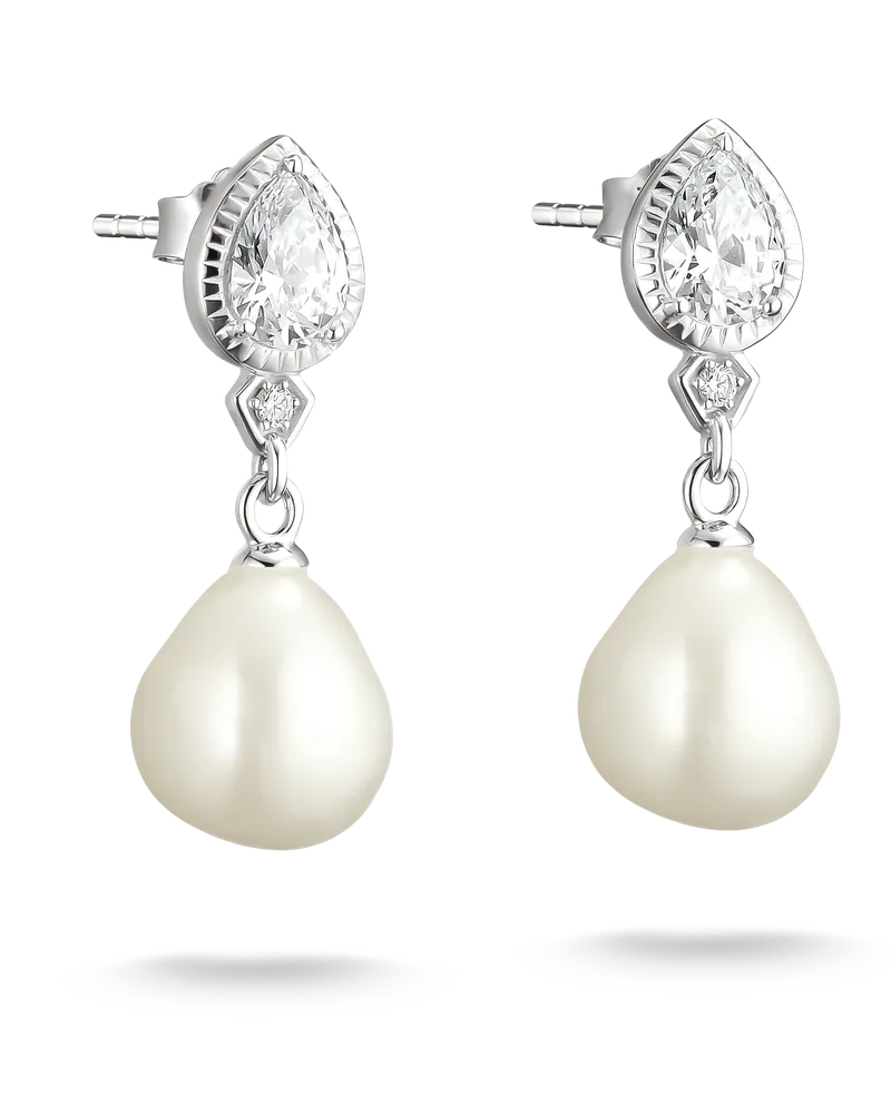 Thomas Sabo Damen Ohrringe Perle mit weißem Zirkonia in Tropfenform, Sterlingsilber Silberfarben