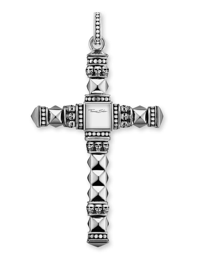 Thomas Sabo Herren Anhänger Ethno Kreuz schwarz Mittel, Sterlingsilber Schwarz