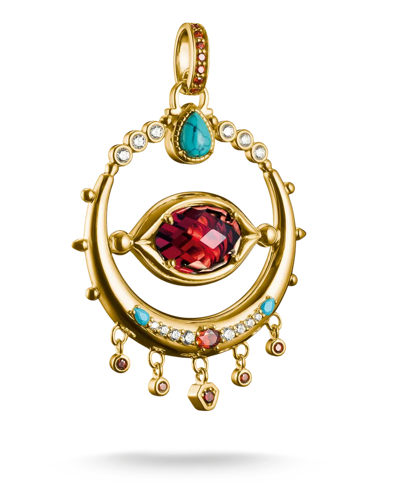 Thomas Sabo Damen Anhänger Auge Roter Zirkonia Stein Elyndra 18k Vergoldung, Sterlingsilber Gelbgold vergoldet Gelbgoldfarben