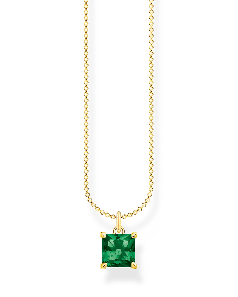 Thomas Sabo Damen Kette mit grünem Stein gold, 925 Sterlingsilber, vergoldet Gelbgold/ Glas-Keramik Stein, Charming Collection Gelbgoldfarben