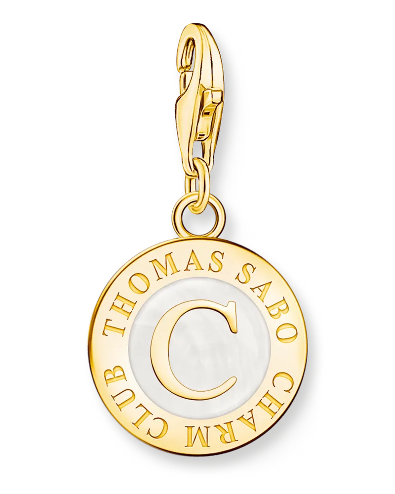 Thomas Sabo Damen Charm mit weißem Coin vergoldet, Sterlingsilber Gelbgold vergoldet, Charm Club Collection Gelbgoldfarben