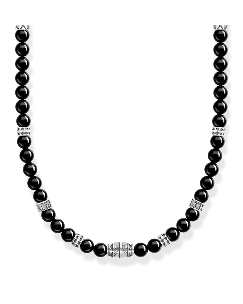Thomas Sabo Herren Kette mit schwarzen Onyx-Beads Silber, 925 Sterlingsilber geschwärzt/ Achat Schwarz