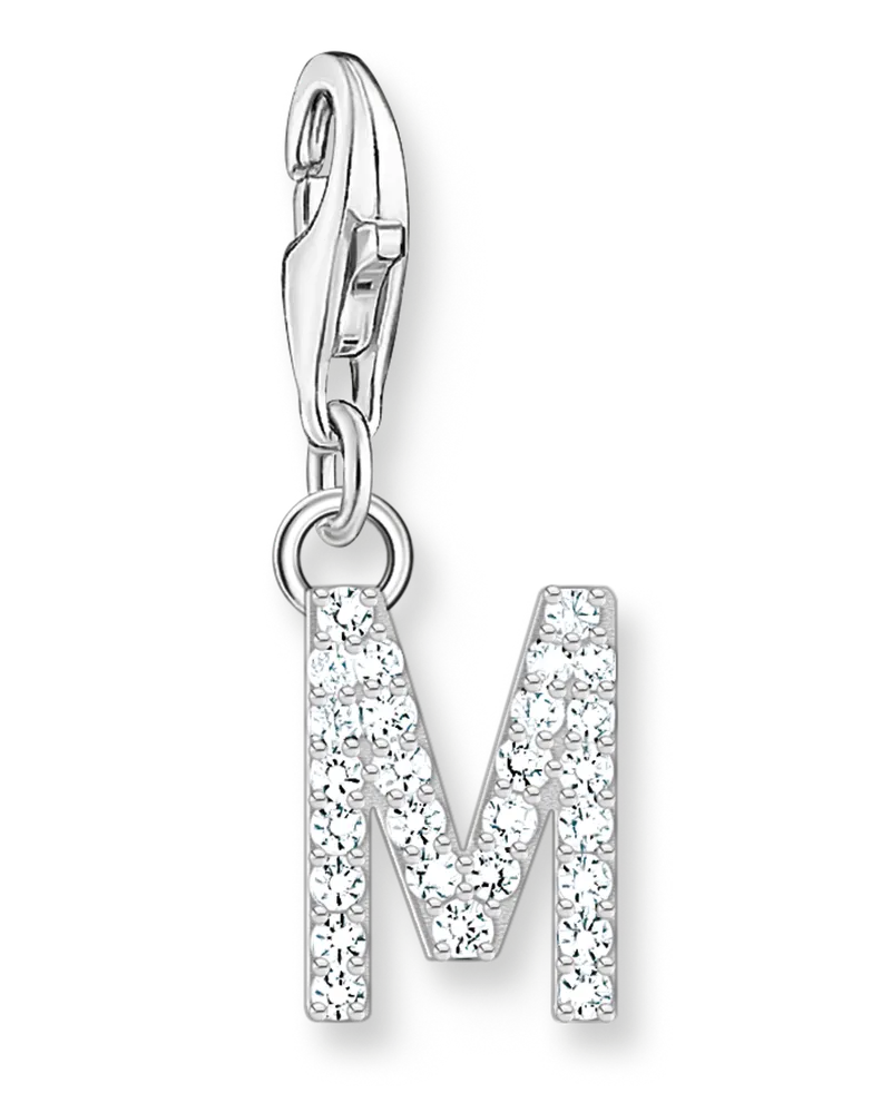 Thomas Sabo Damen Charm-Anhänger Buchstabe M mit weißen Steinen Silber, Sterlingsilber, Charm Club Collection Silberfarben