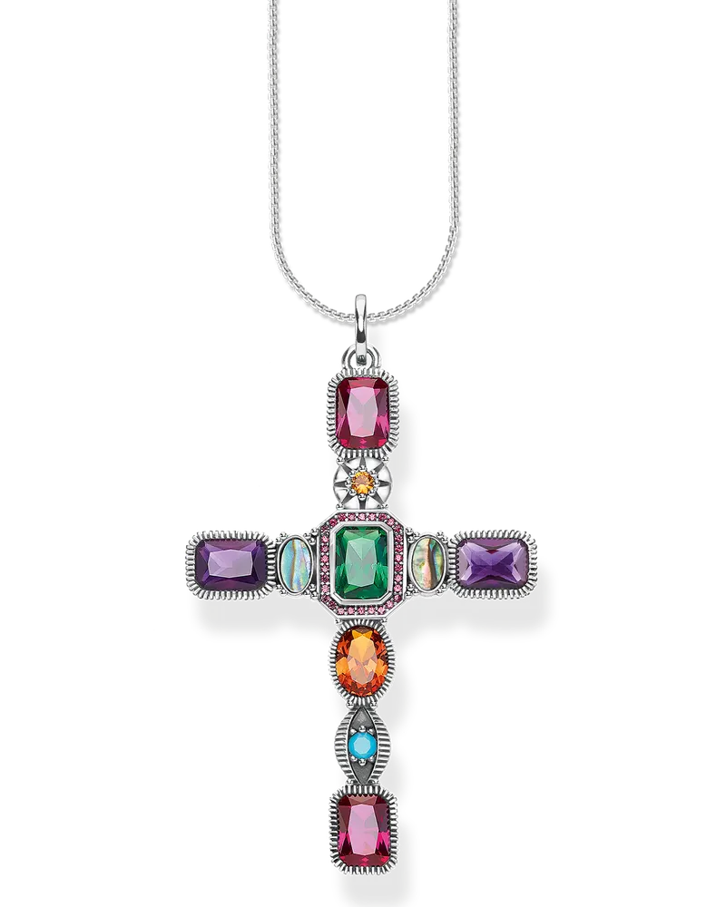 Thomas Sabo Herren Set Kette Kreuz mit bunten Steinen silber 