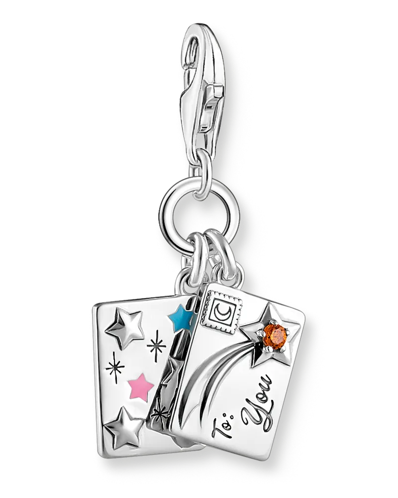 Thomas Sabo Damen Charm-Anhänger Brief mit Umschlag Silber, Sterlingsilber, Charm Club Collection Blau