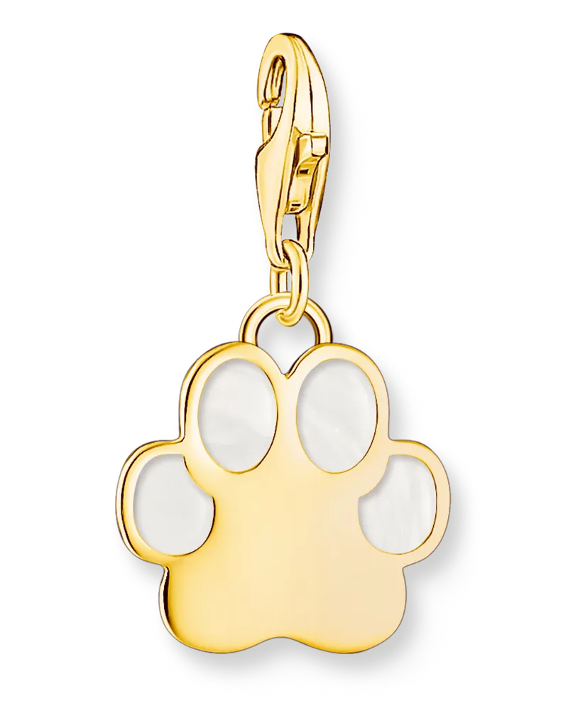 Thomas Sabo Damen Charm-Anhänger Hundepfote mit weißer Kaltemaille vergoldet, Sterlingsilber Gelbgold vergoldet, Charm Club Collection Gelbgoldfarben