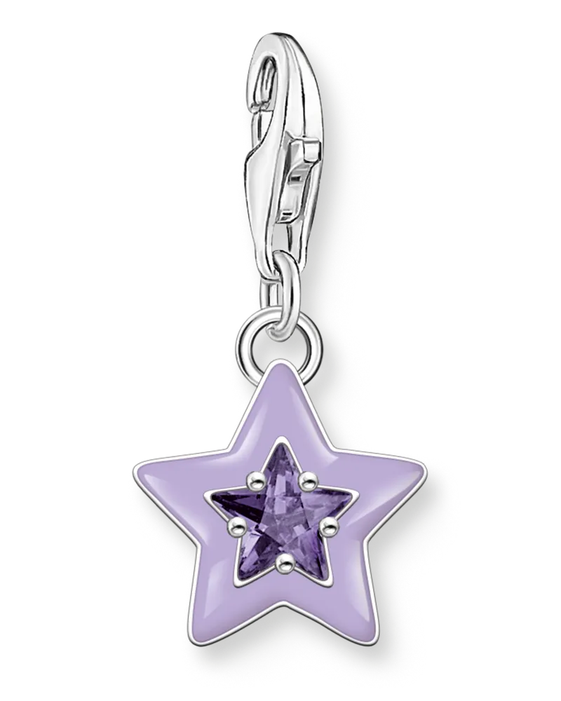Thomas Sabo Damen Charm-Anhänger Stern mit violetten Steinen und Kaltemaille Silber, Sterlingsilber, Charm Club Collection Silberfarben