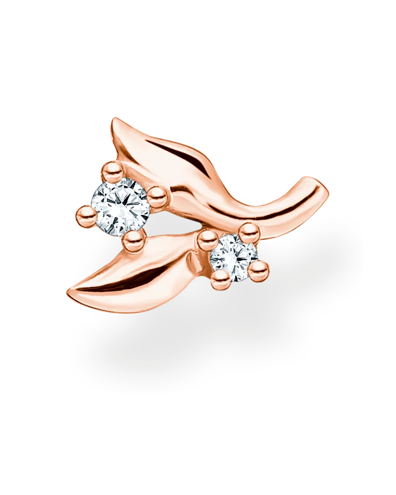 Thomas Sabo Damen Einzel Ohrstecker Blätter mit weißen Steinen roségold, Sterlingsilber Roségold vergoldet, Charming Collection Roségoldfarben