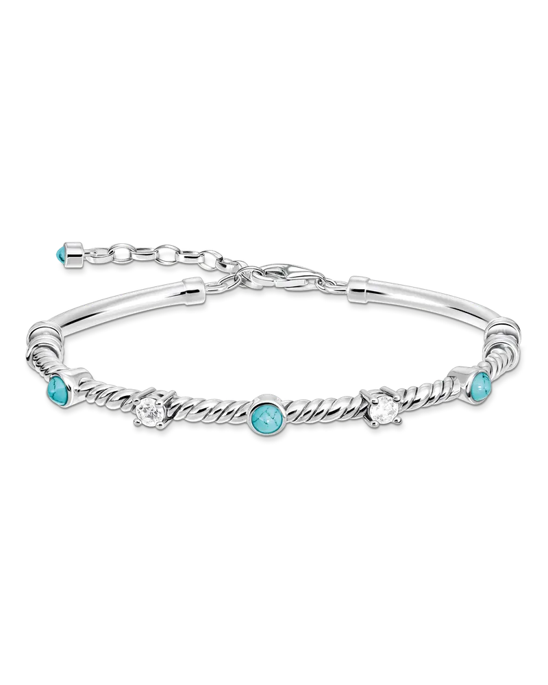 Thomas Sabo Damen Armreif Kordel mit türkisen und weißen Steinen Silber, Sterlingsilber Silberfarben