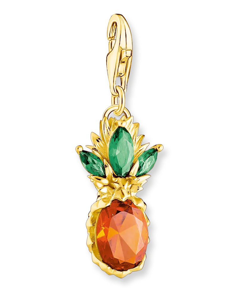 Thomas Sabo Damen Charm-Anhänger Ananas gold, 925 Sterlingsilber, vergoldet Gelbgold/ Glas-Keramik Stein, Charm Club Collection Grün