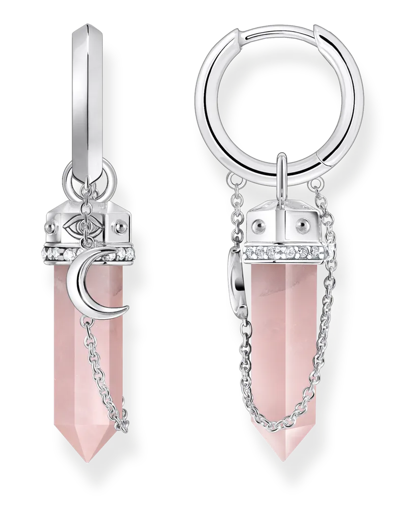 Thomas Sabo Damen Creolen mit rosa Kristall Anhänger und Symbolen Silber, Sterlingsilber Pink