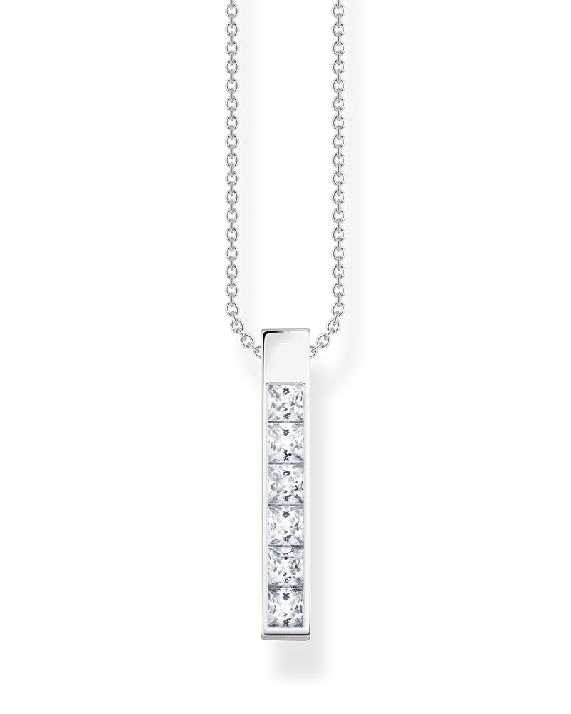 Thomas Sabo Damen Kette mit weißen Steinen Silber mit Gravur, Sterlingsilber Silberfarben