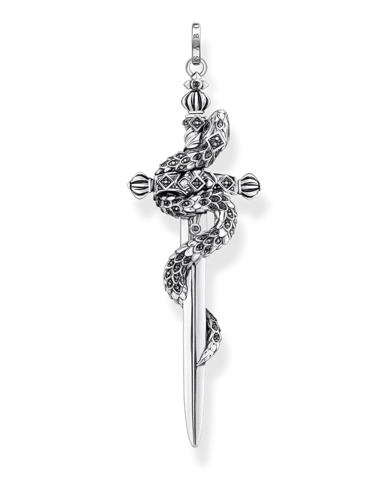 Thomas Sabo Herren Anhänger geschwärzt Schwert mit Schlange, Sterlingsilber Schwarz