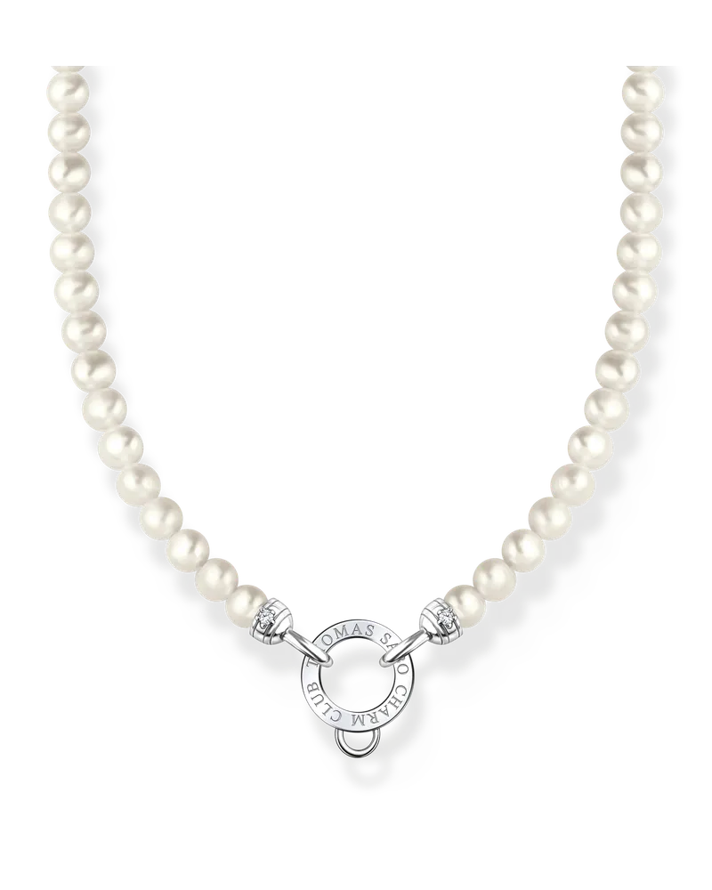 Thomas Sabo Damen Charm-Kette mit weißen Perlen Silber, Sterlingsilber, Charm Club Collection Silberfarben
