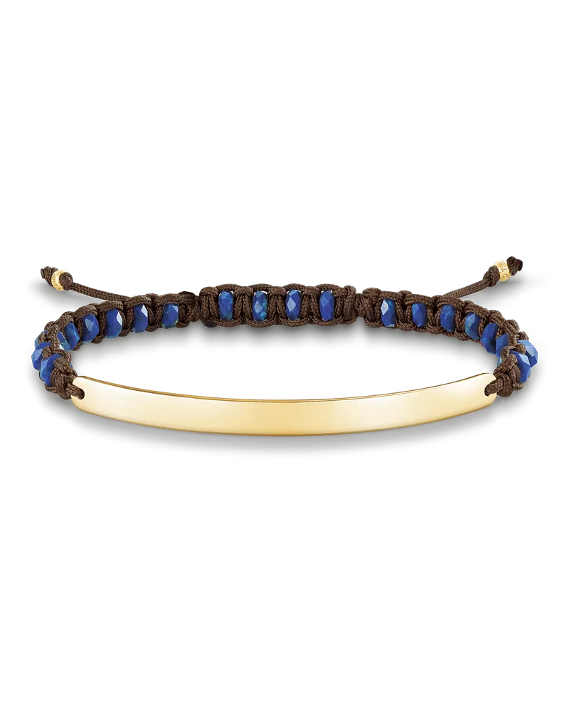 Thomas Sabo Damen Armband blau mit Gravur, Sterlingsilber Gelbgold vergoldet Dunkelblau