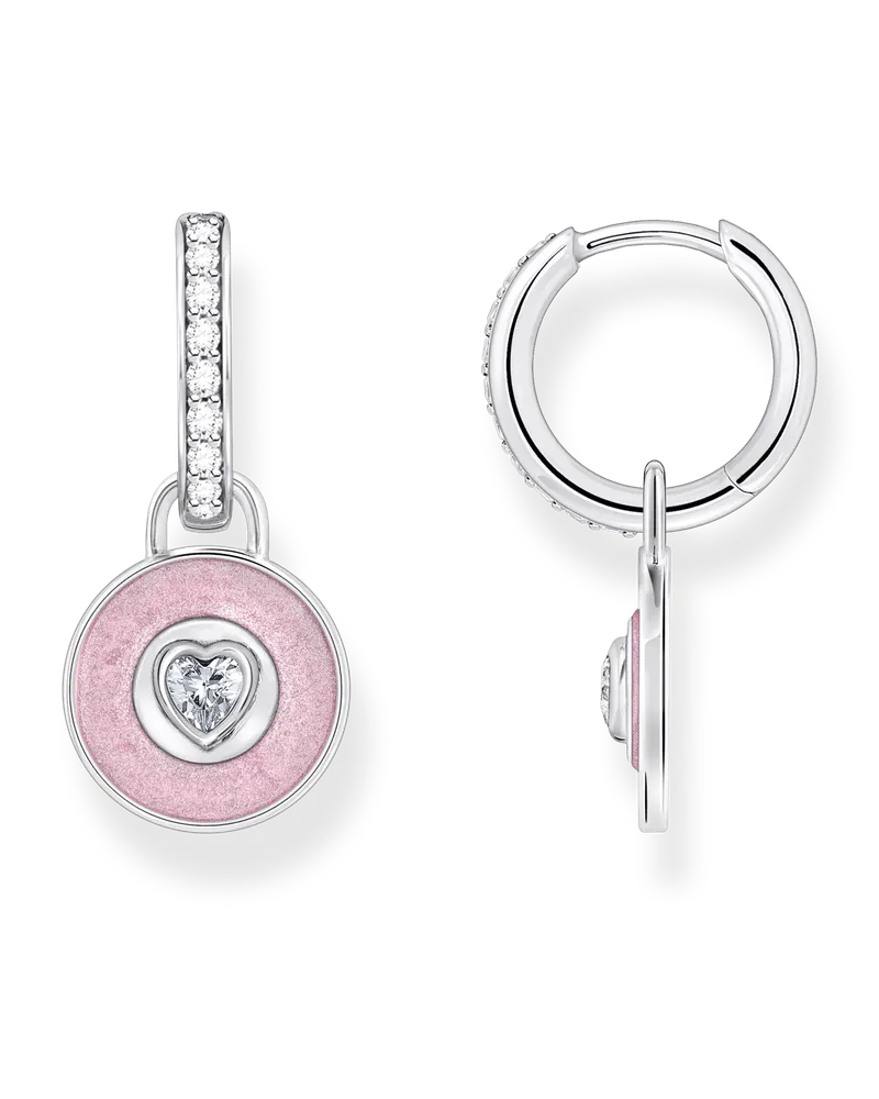 Thomas Sabo Damen Creolen mit Anhänger rosa und Zirkoniabesatz Silber, Sterlingsilber Pink