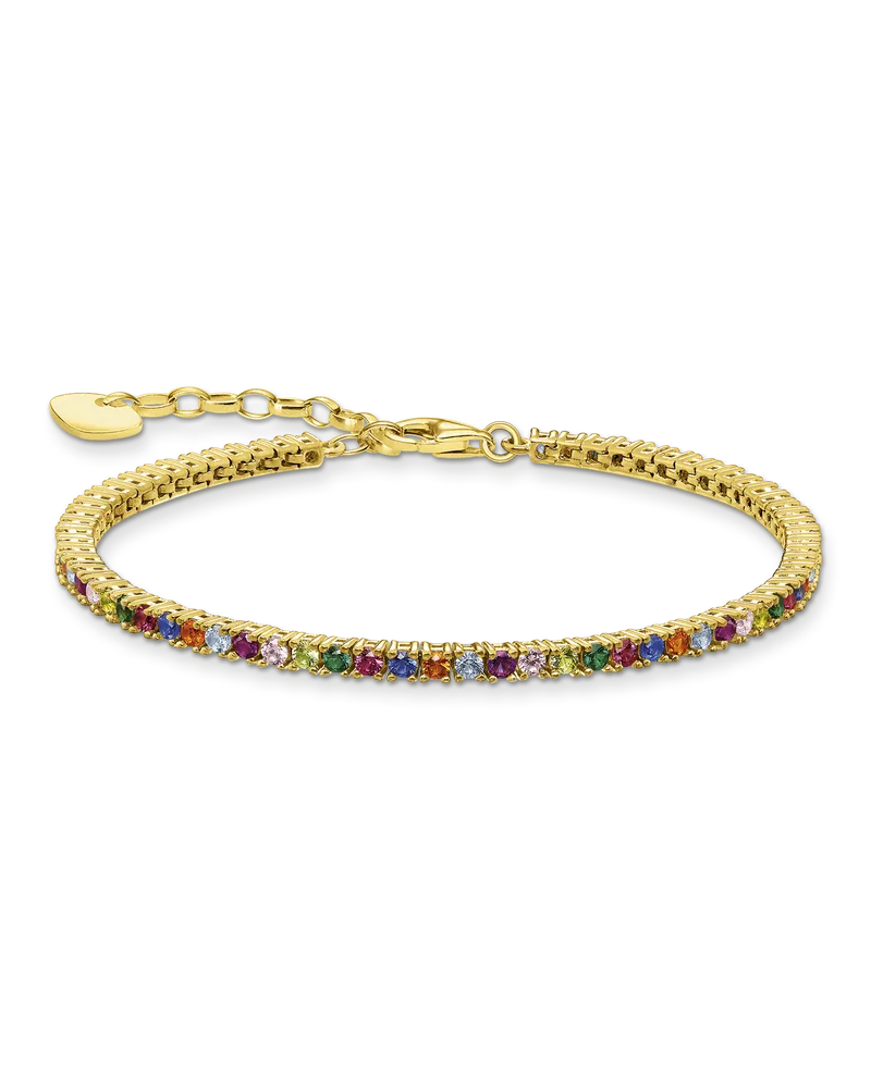 Thomas Sabo Damen Tennisarmband mit bunten Steinen vergoldet, Sterlingsilber Gelbgold vergoldet Blau