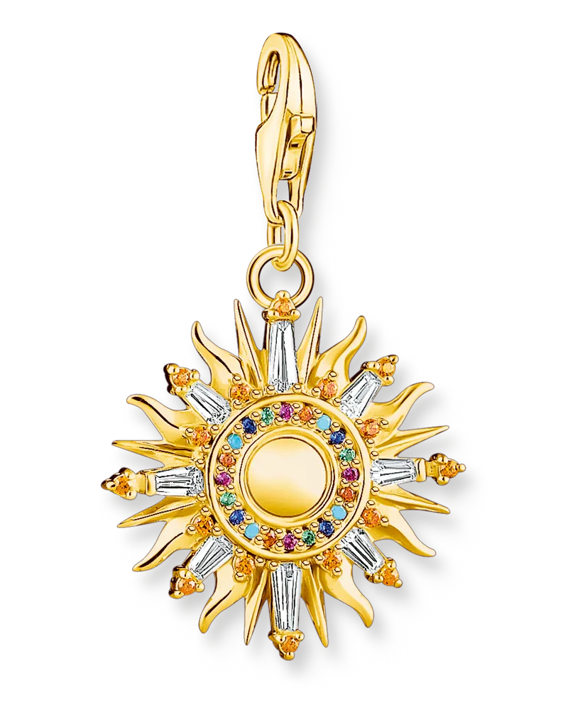 Thomas Sabo Damen Charm-Anhänger bunte Sonne vergoldet, 925 Sterlingsilber vergoldet Gelbgold/ Glas-Keramik Stein/ synthetischer Korund/ Zirkonia, Charm Club Collection Blau