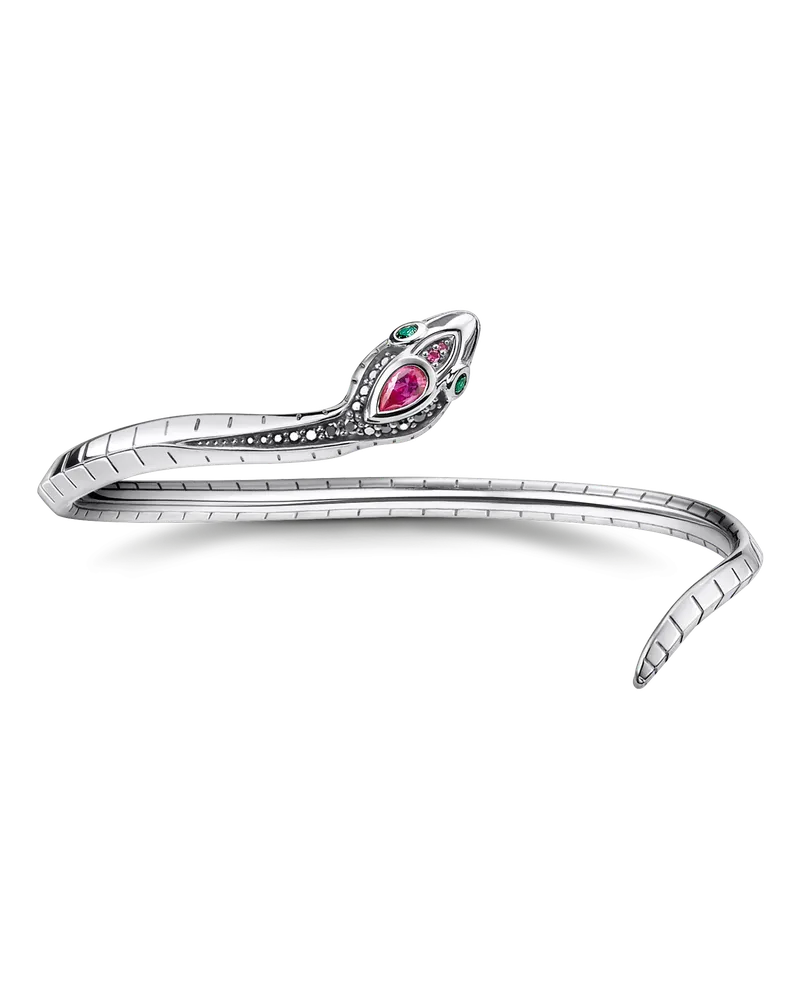 Thomas Sabo Damen Armreif Schlange silber, 925 Sterlingsilber, geschwärzt/ Glas-Keramik Stein/ synthetischer Korund/ Zirkonia Grün