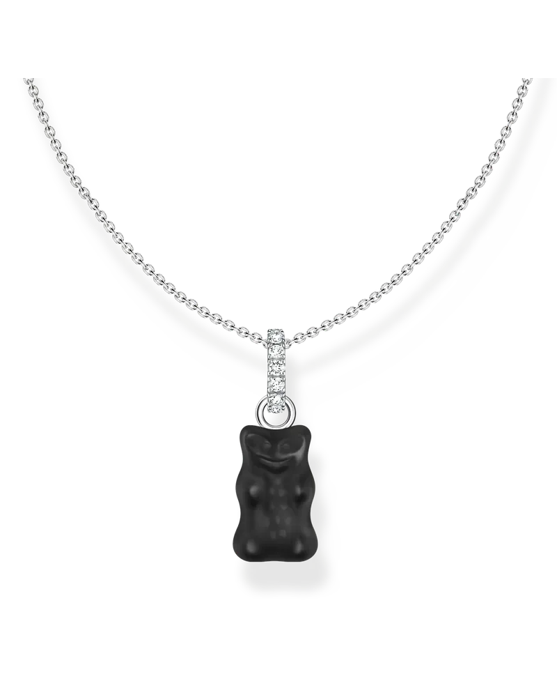 Thomas Sabo Damen Kette mit schwarzem Goldbären-Anhänger und Steinen Silber, Sterlingsilber / Glas Schwarz
