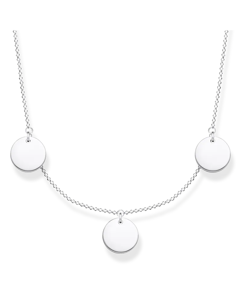 Thomas Sabo Damen Kette mit drei Coins silber mit Gravur, Sterlingsilber Silberfarben