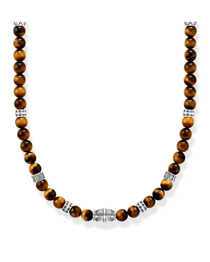 Thomas Sabo Herren Kette mit Tigerauge-Beads Silber, Sterlingsilber Braun