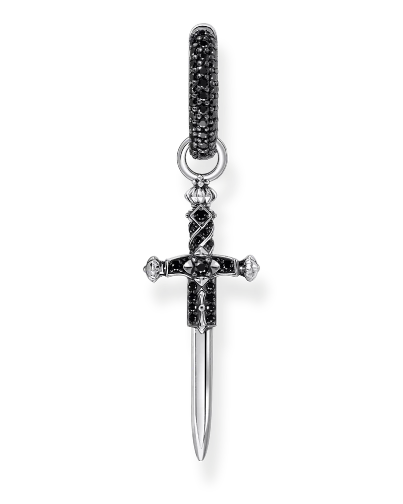 Thomas Sabo Herren Einzel-Creole Schwert mit schwarzen Steinen Silber geschwärzt, Sterlingsilber Schwarz