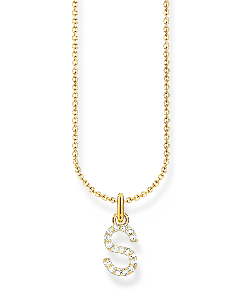 Thomas Sabo Damen Kette mit Buchstaben-Anhänger S vergoldet, Sterlingsilber Gelbgold vergoldet, Charming Collection Gelbgoldfarben