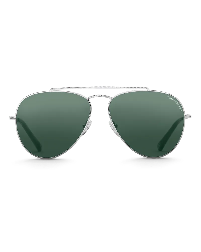 Thomas Sabo Herren Sonnenbrille Harrison Pilot Polarisiert, Sterlingsilber Grün